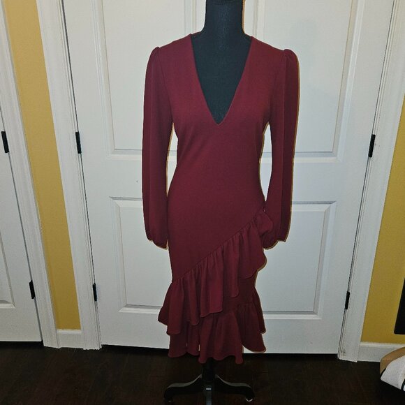 Alexia Admor Burgundy Body Con Ruffled Dress - Picture 1 of 4